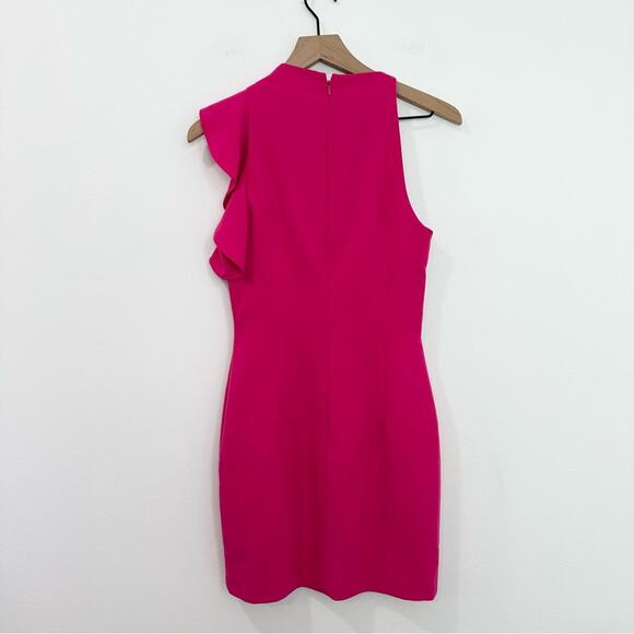 Black Halo Pabla Mini Asymmetrical Ruffle Dress Pink Sleeveless size 2 - Picture 3 of 9